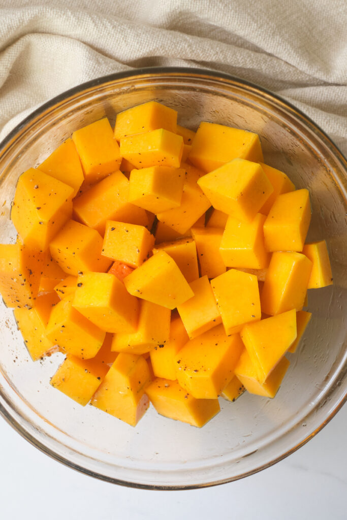 A bowl of cubed butternut squash