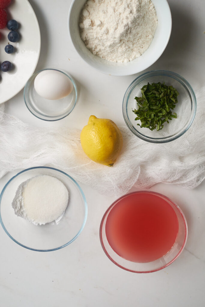 Ingredients for lemon basil and berry pancakes