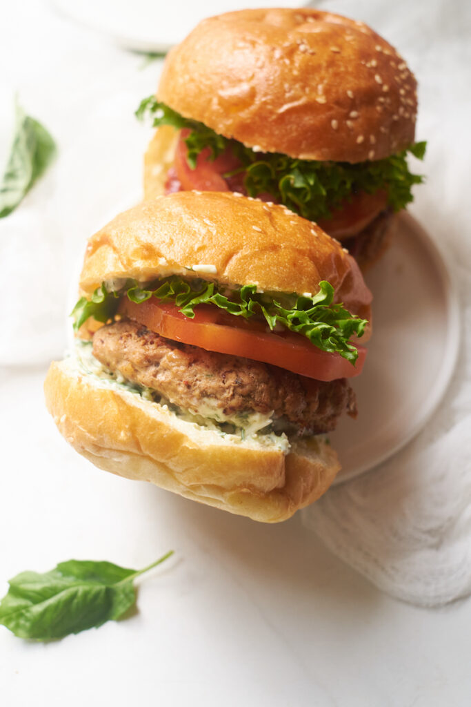 Side view of homemade turkey burgers