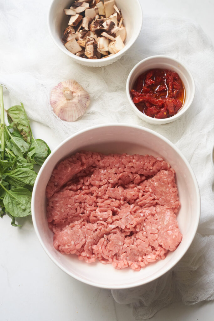 Ingredients to make portobello mushroom turkey burgers