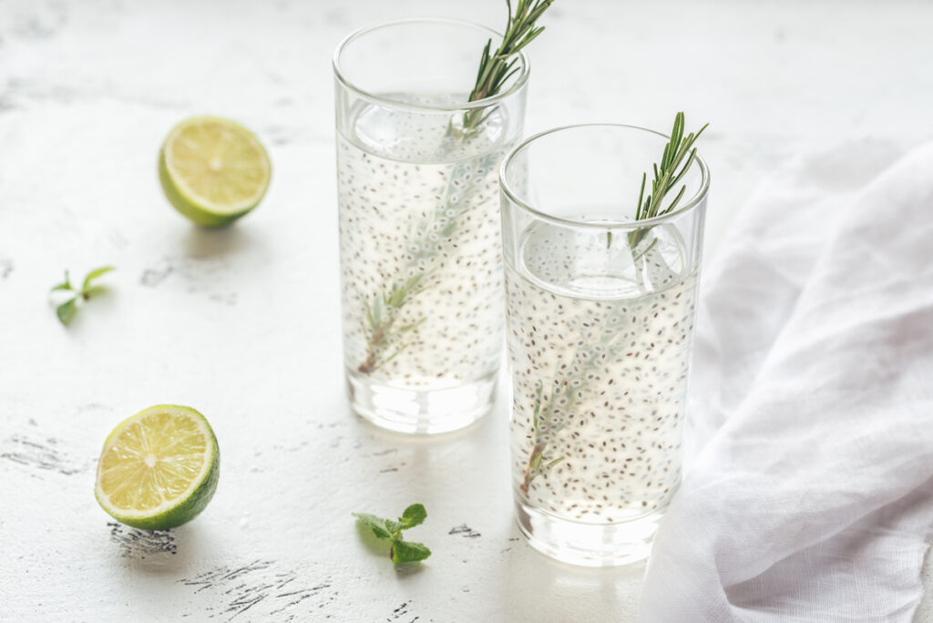 Two glasses of basil seed drink